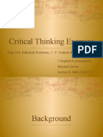 Critical Thinking Exercise: Page 216, Industrial Relations, C. S. Venkata Raman