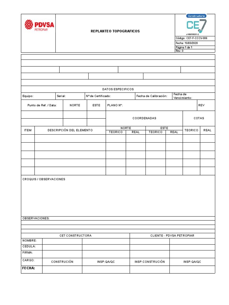 Ce7 F CCCV 006 Replanteotopograficos | PDF