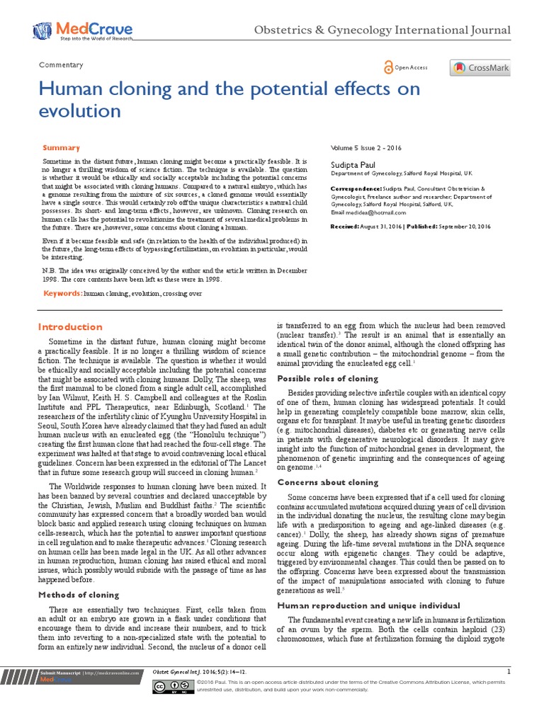 Human Cloning and The Potential Effects On Evolution: Obstetrics ...