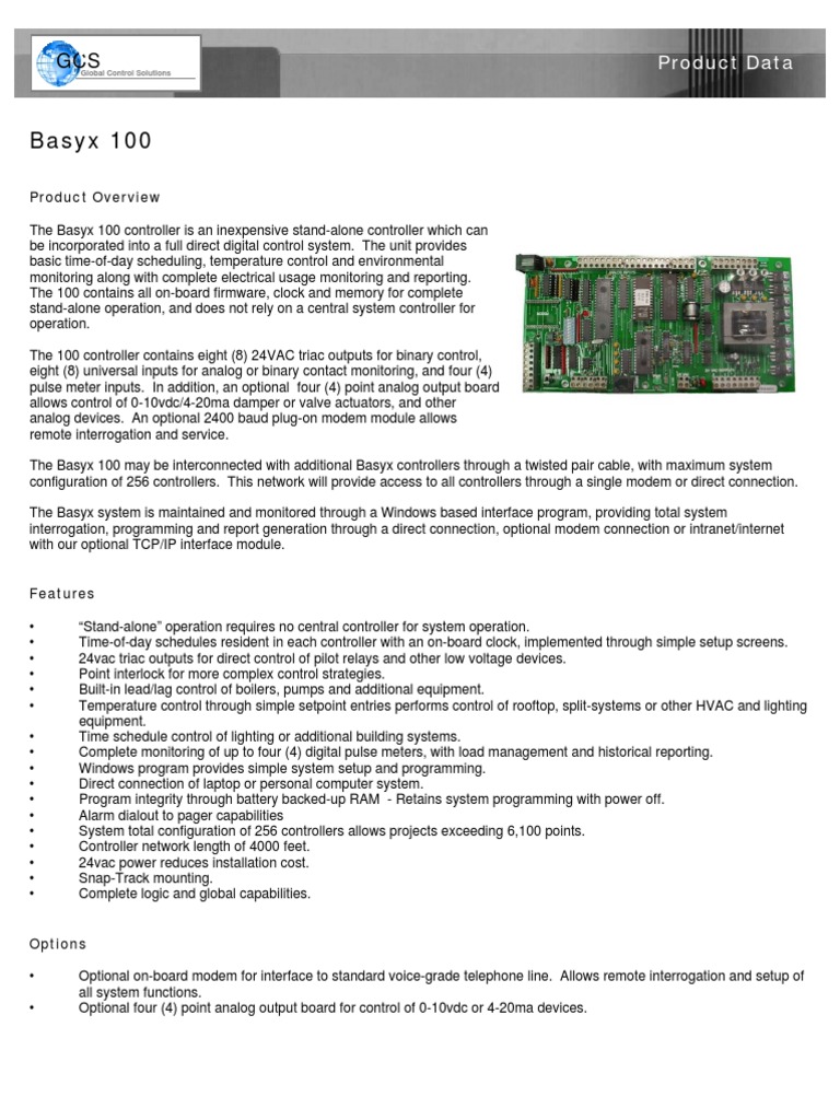 Basyx 100 Controller Specifications | PDF | Modem | Building Automation