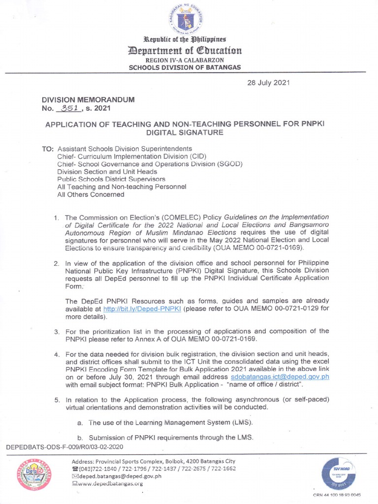 Division-Memorandum s2021 351 | PDF | Identity Document | Public Key ...