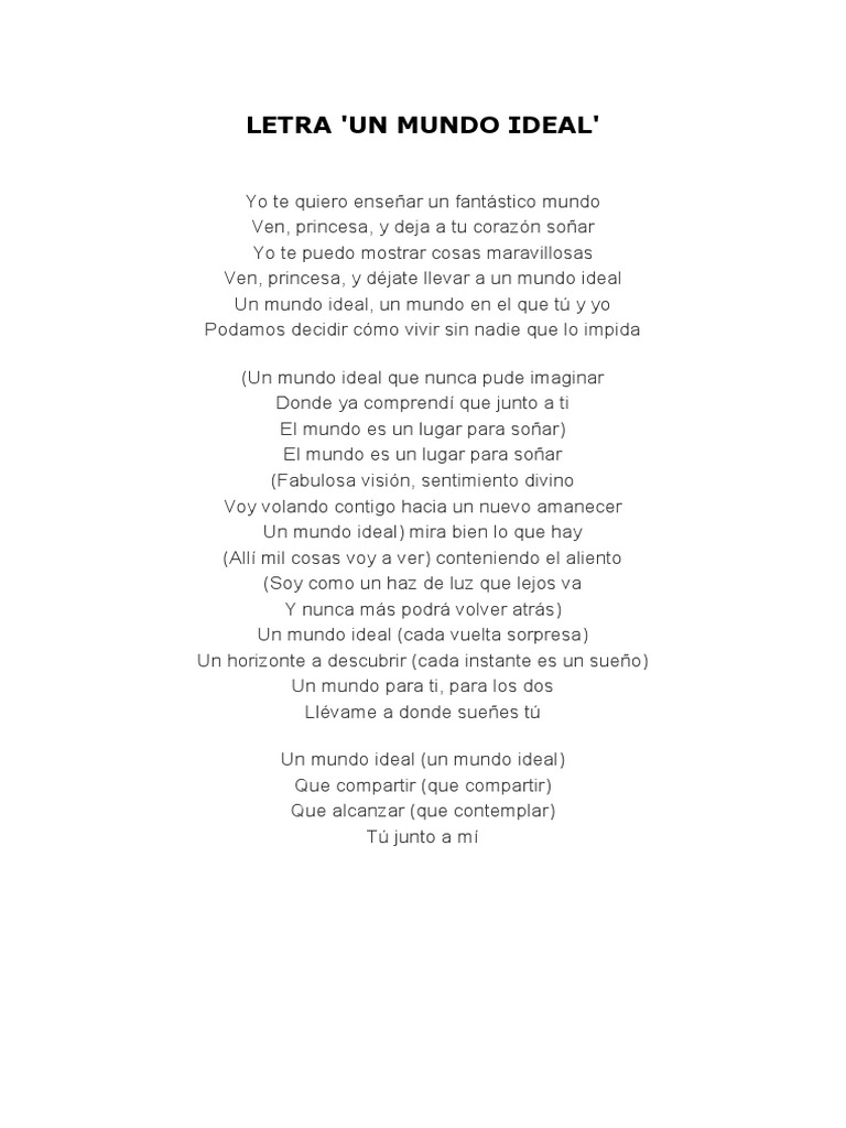 LETRA Un Mundo Ideal | PDF