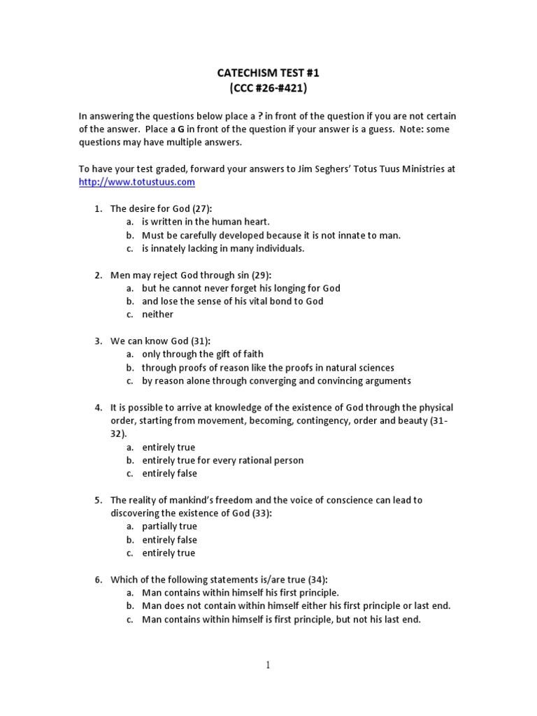 Catechism Test 1 PDF Original Sin God The Father