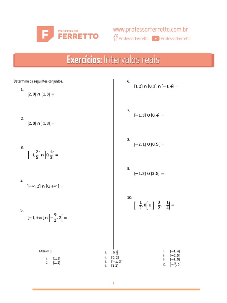 Lista De Exercícios 24 Intervalos Reais Pdf Métodos E Materiais