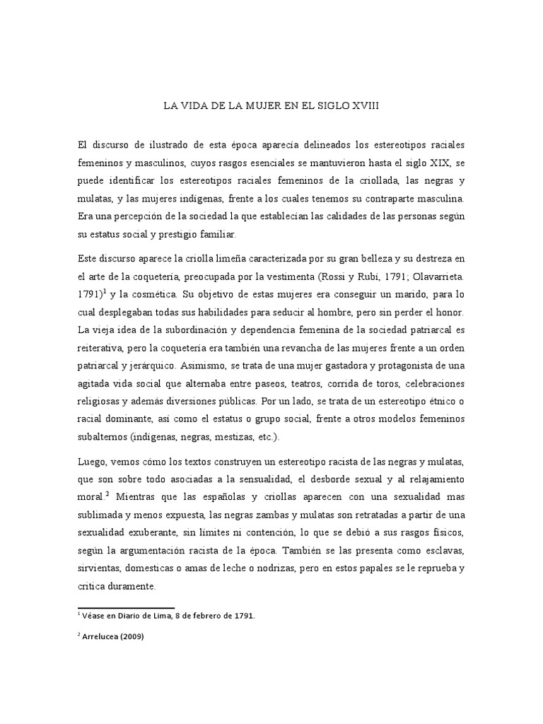Mujeres en el Siglo XVIII: Roles y Estereotipos | PDF | Estereotipos ...