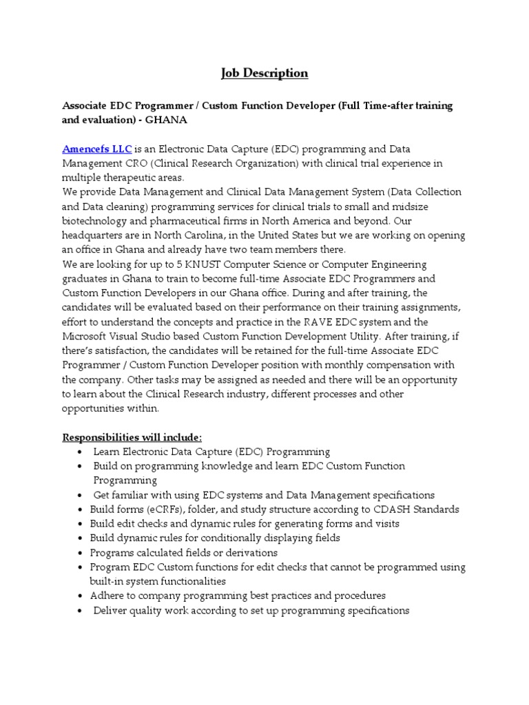 Associate EDC Programmer Job in Ghana | PDF | Computer Programming ...