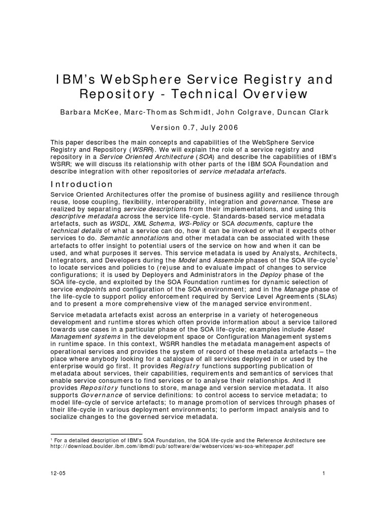 Ibm'S Websphere Service Registry and Repository - Technical Overview ...