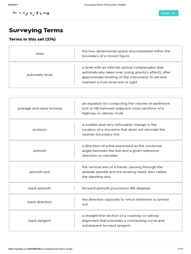 Surveying Terms Flashcards Set | PDF | Surveying | Angle