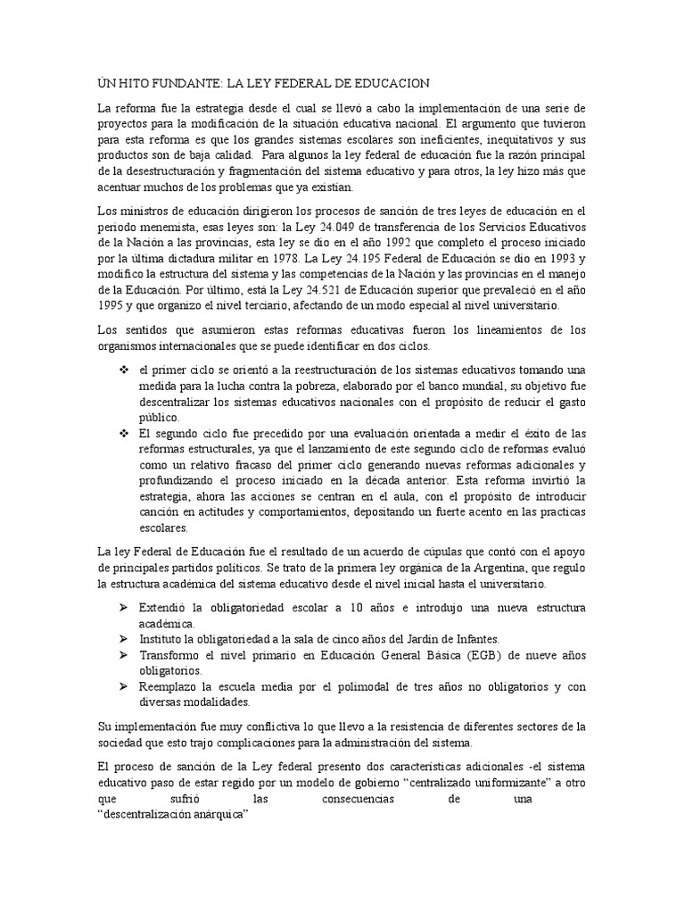 Ley Federal de Educacion | PDF | Educación de la primera infancia ...