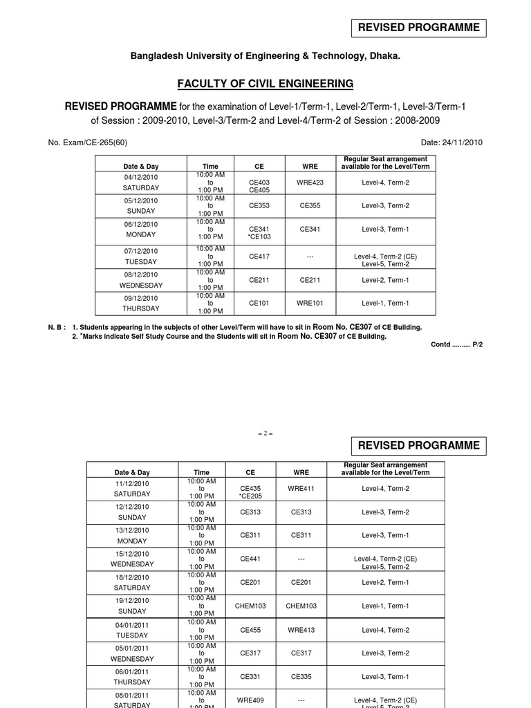BUET Civil Engineering Exam Schedule | PDF | Behavior Modification ...