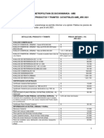 Precios Unitarios Productos y Tramites Catastrales Amb Año 2021