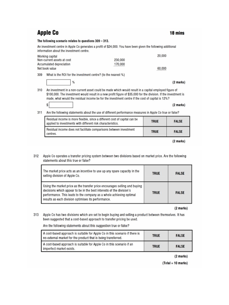 Performance Management Exam Paper F5 | PDF | Profit (Economics) | Sales