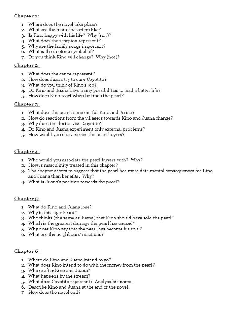 The Pearl QUESTIONS PDF