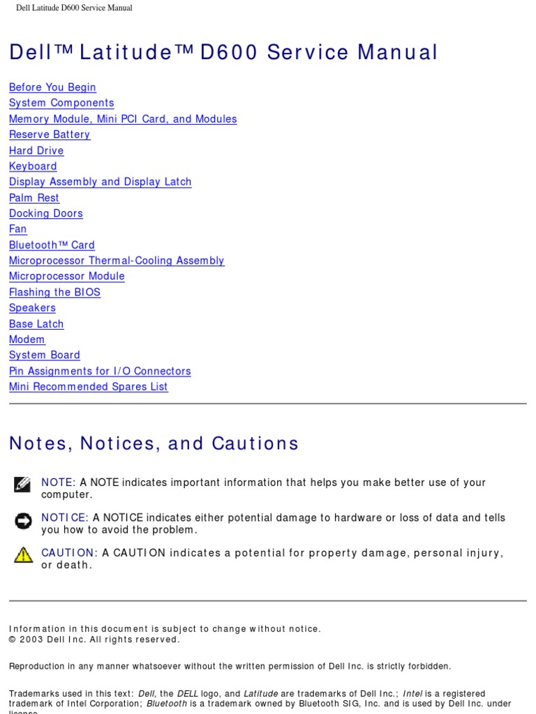 Dell Latitude D600 Service Manual | Bios | Electrical Connector