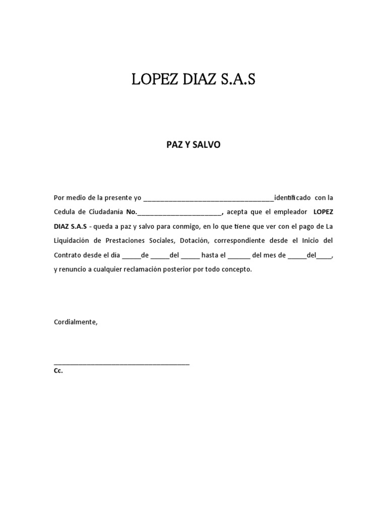 Certificado de Paz y Salvo Laboral | PDF | Negocios