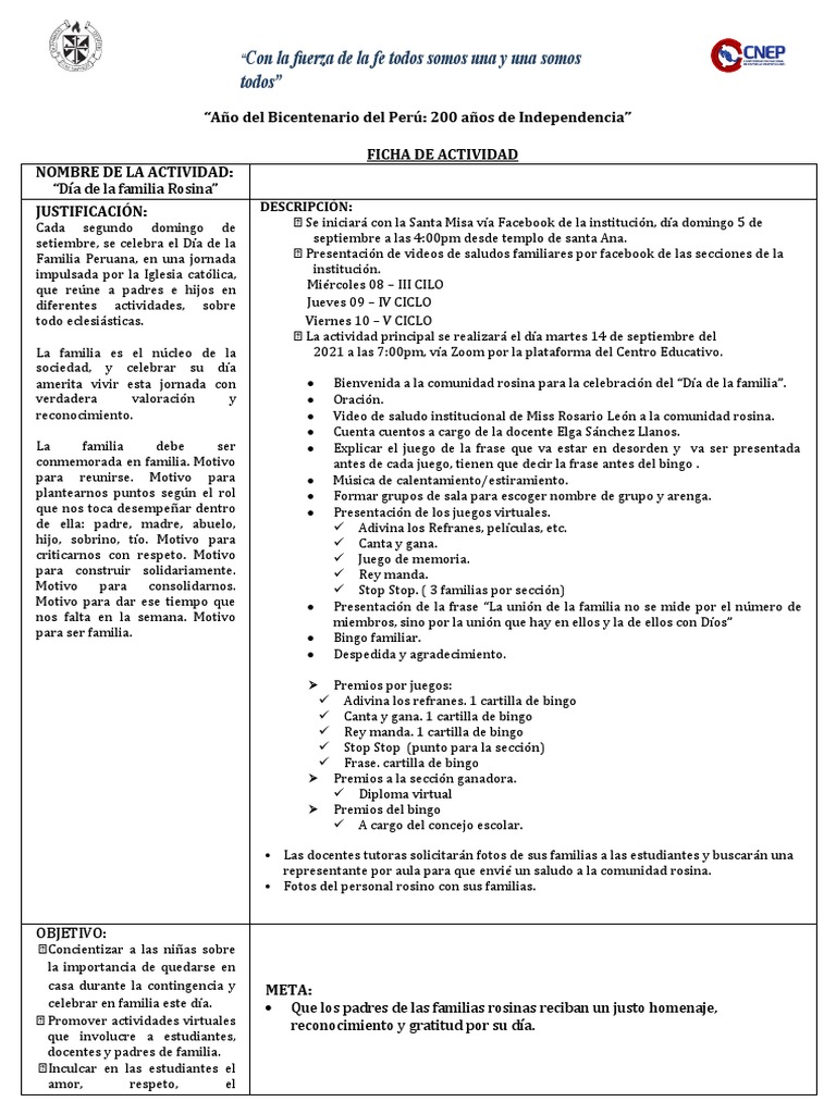 Ficha de Actividad Dia de La Familia | PDF