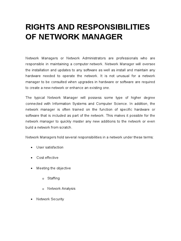 Rights and Responsibilities of The Network Manager PDF Computer