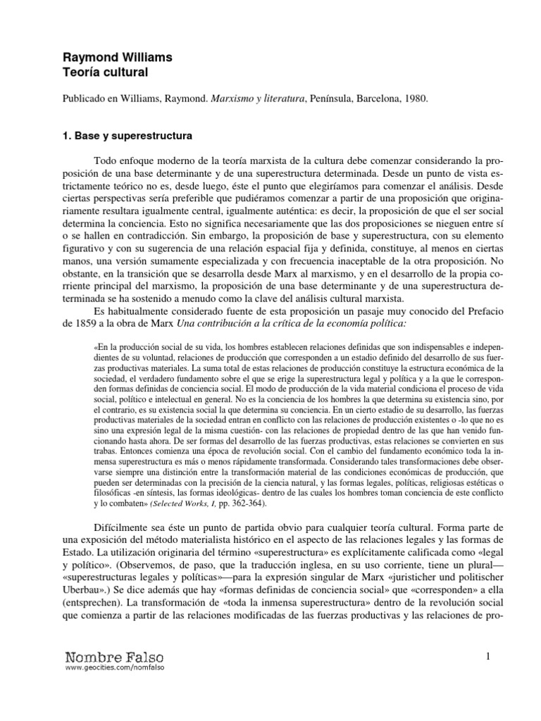 Raymond Williams Teoria Cultural | PDF | marxismo | Capitalismo