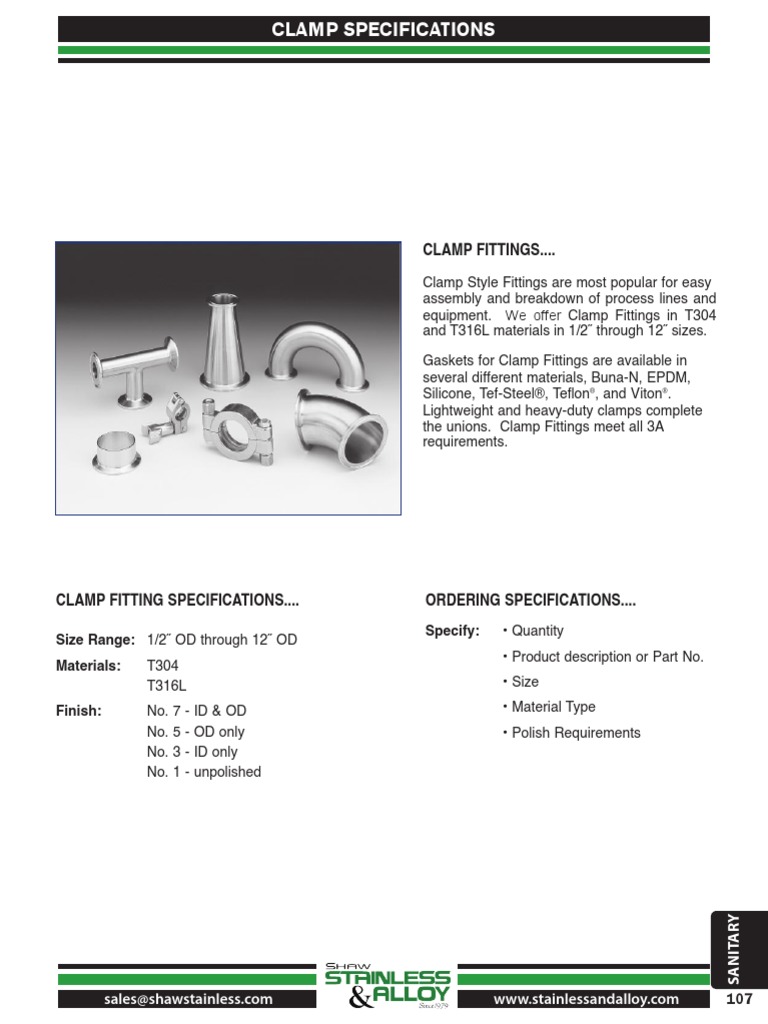 Sanitary Clamp Data Sheet PDF Pipe (Fluid Conveyance) Building