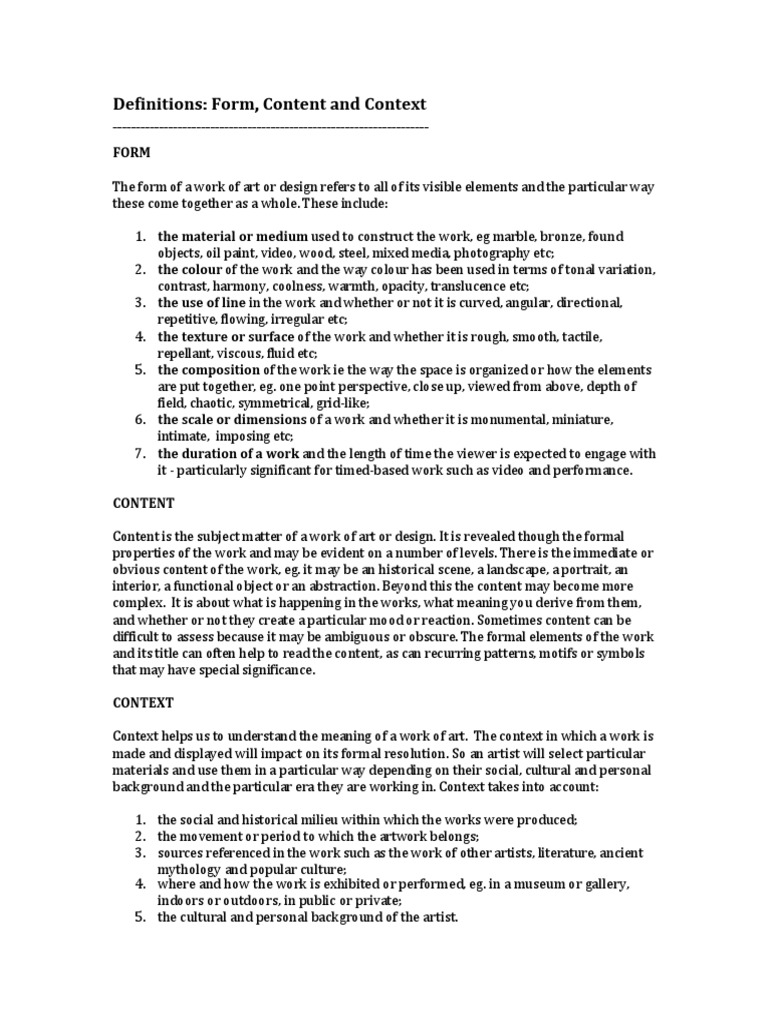 Definitions: Form, Content and Context | PDF | Composition (Visual Arts ...