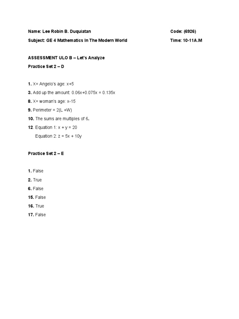 GE 4 Linear Equations Practice Set | PDF