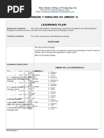 Grade 7 English Q1 (Week 1) Learning Plan: Holy Trinity College of Technology Inc