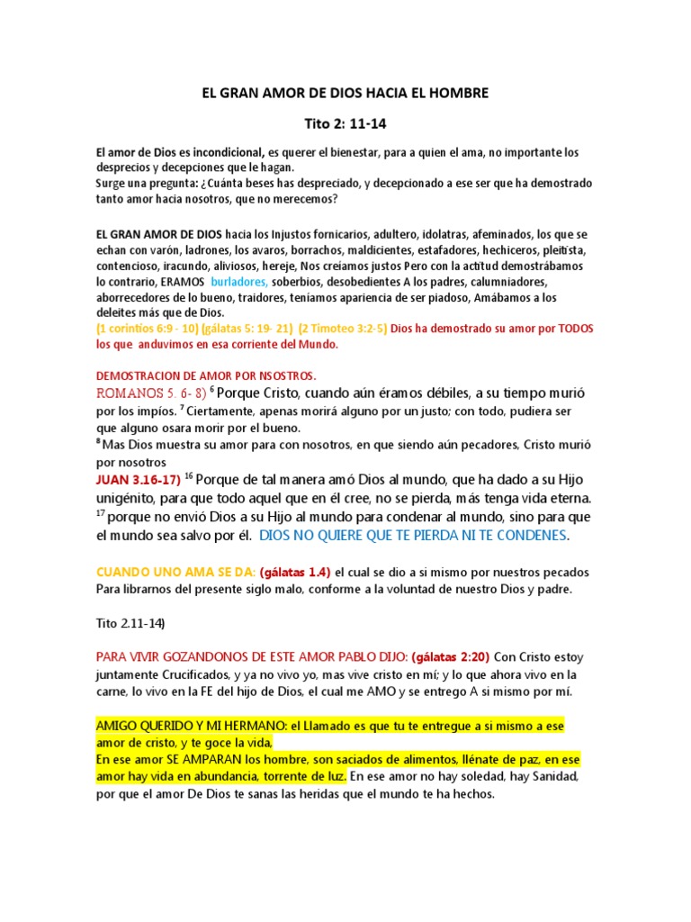 El Gran Amor de Dios hacia el Hombre | PDF | Amor | Cristo (título)