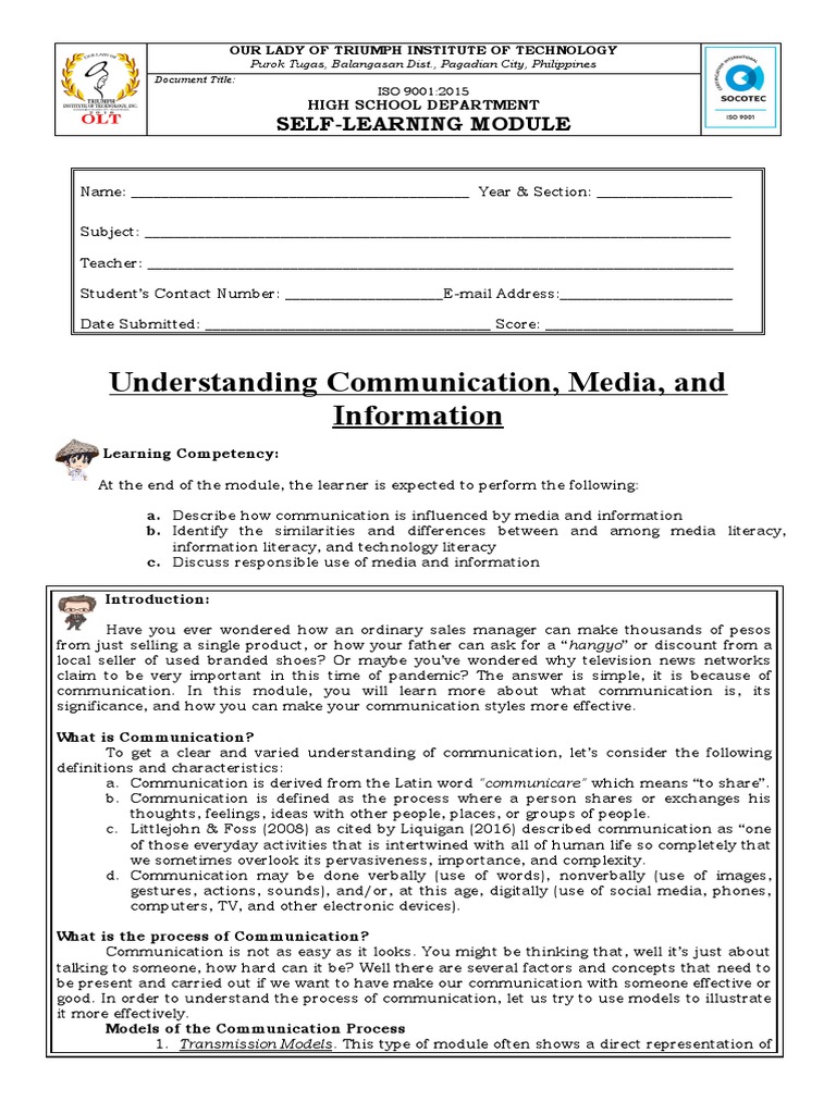 Media and Information Literacy Module | PDF | Mass Media | Communication