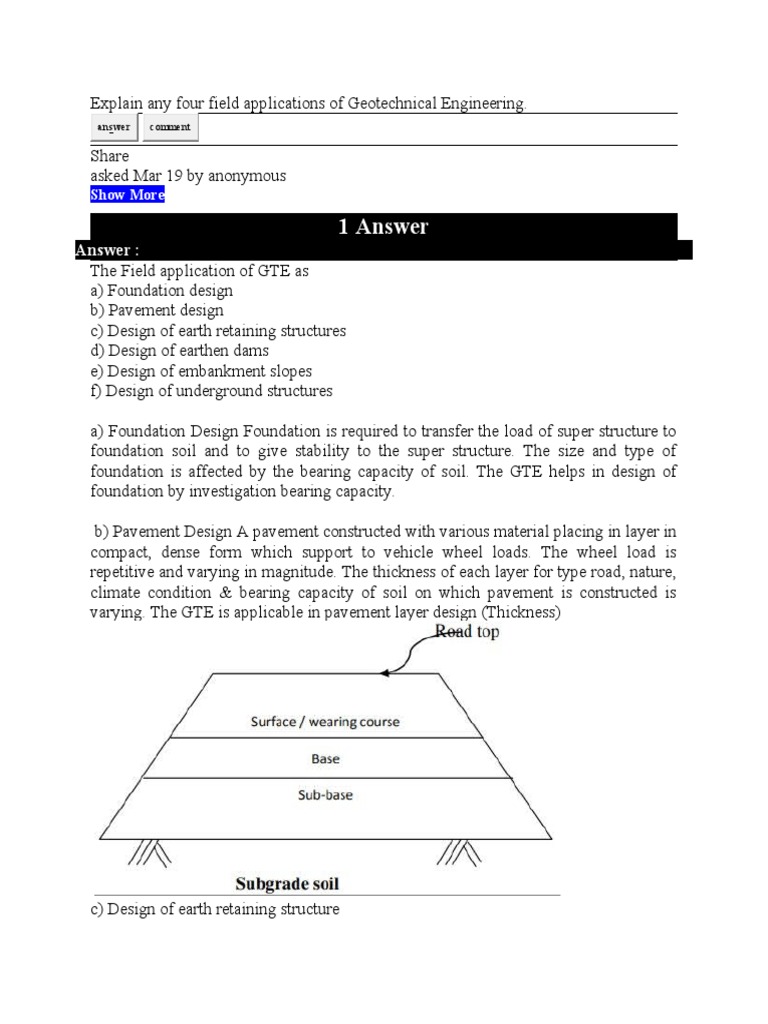Explain Any Four Field Applications of Geotechnical Engineering PDF