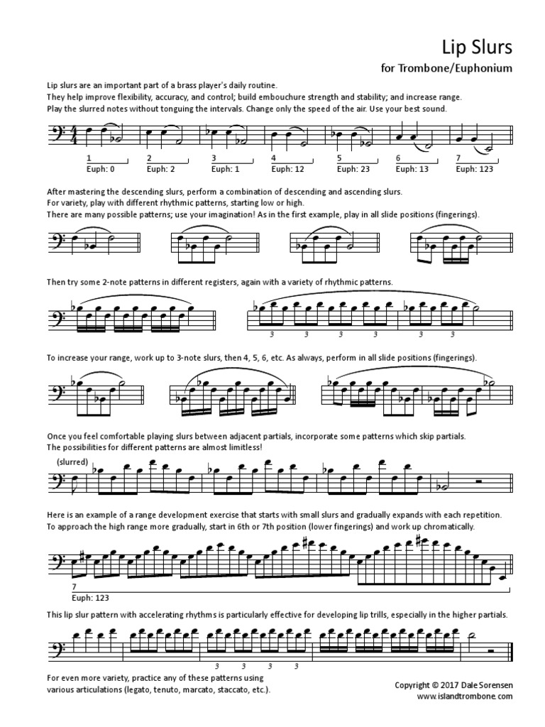 Lip Slurs For Trombone/Euphonium PDF Musical Compositions