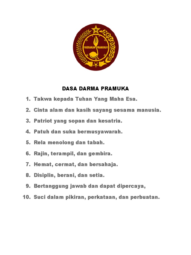 Dasa Dharma Pramuka: 10 Prinsip Utama | PDF | Griya & Taman | Kesehatan