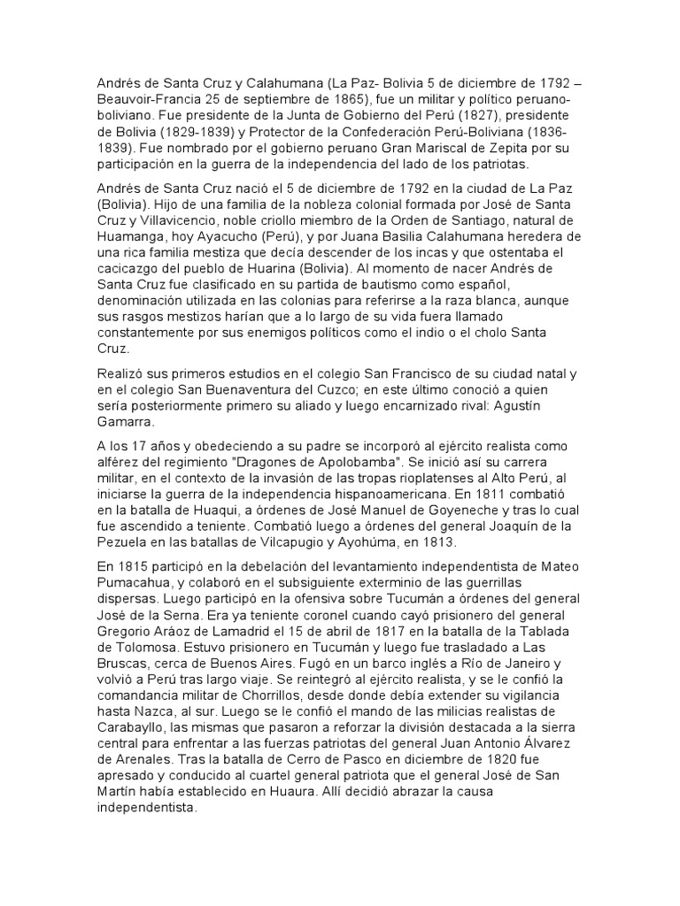 El Proyecto de Andrés de Santa Cruz | PDF | América del Sur