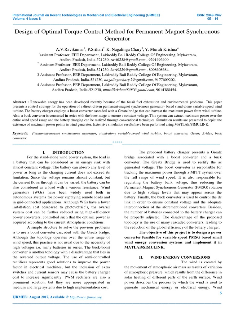 Optimal Torque Control for PMSG Systems | PDF | Electric Generator ...