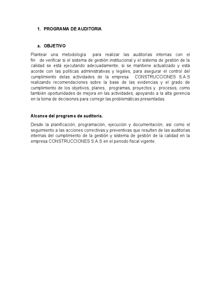 Programa y Plan de Auditoría Interna | PDF | Auditoría | Planificación