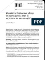 A Formalização Da Intolerância Religiosa em Registros Policiais: Retrato de Um Problema em (Des) Construção