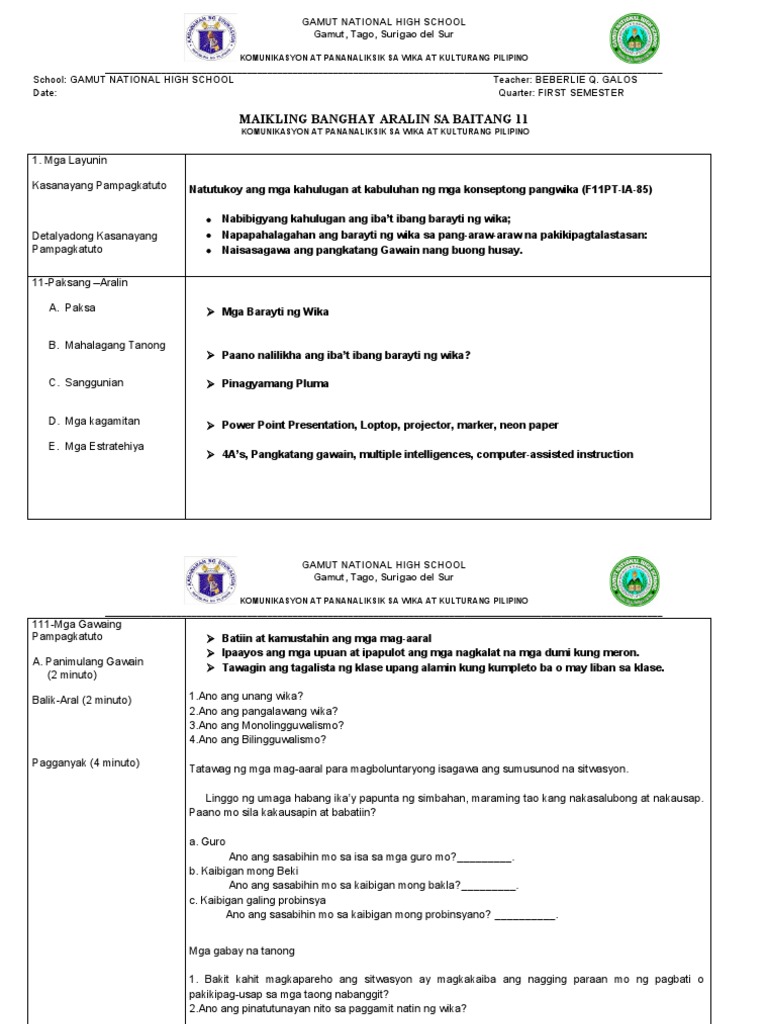 Lesson Plan 2020-2021 COT | PDF