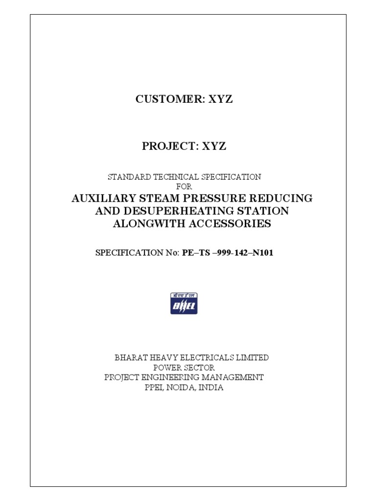 Aux Prds Techincal Specification PDF Valve Specification