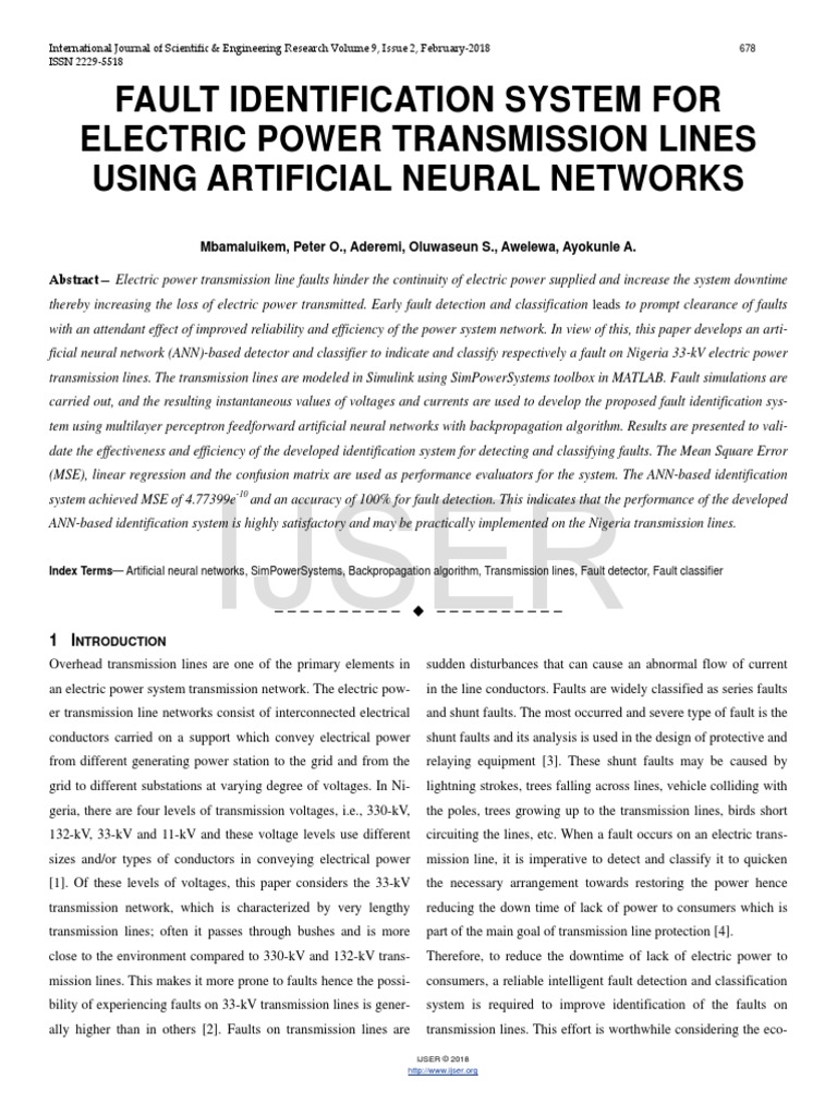 Fault Identification System For Electric Power Transmission Lines Using ...