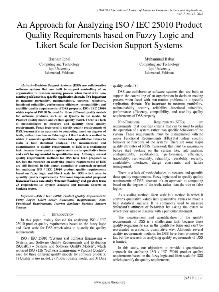 An Approach For Analyzing ISO / IEC 25010 Product Quality Requirements ...