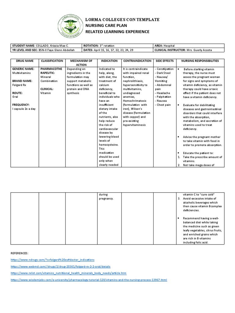 Drug Study 2 Multivitamins PDF Vitamin Pregnancy