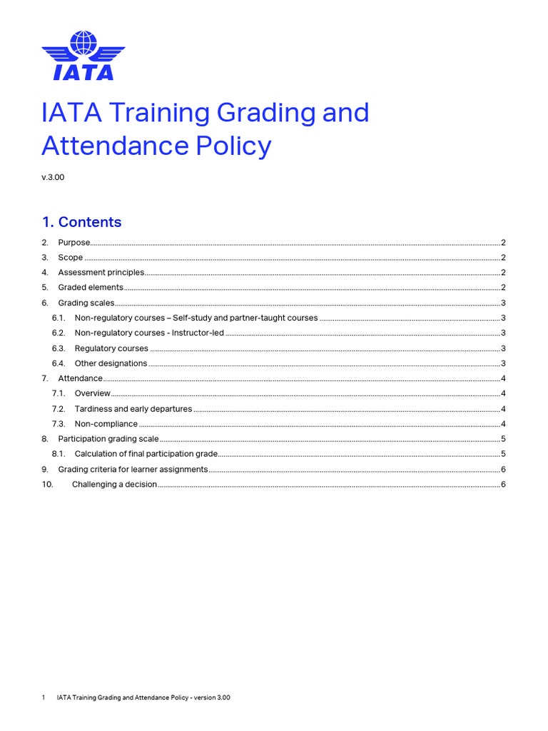 IATA Training Grading and Attendance Policy: 1. Contents | PDF ...