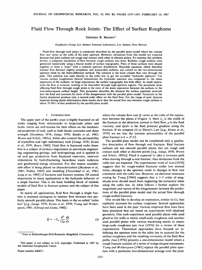 Fluid Flow Through Rock Joints The Effect of Surface Roughness | PDF ...