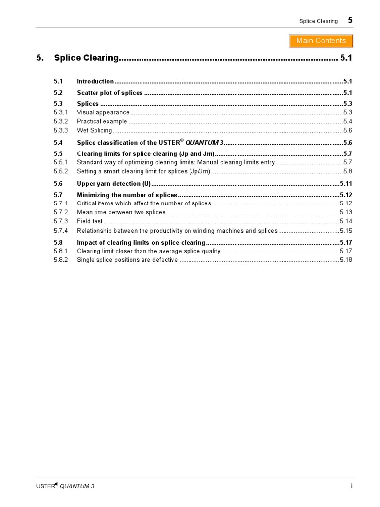 Main Contents: Splice Clearing | PDF | Yarn | Spinning (Textiles)
