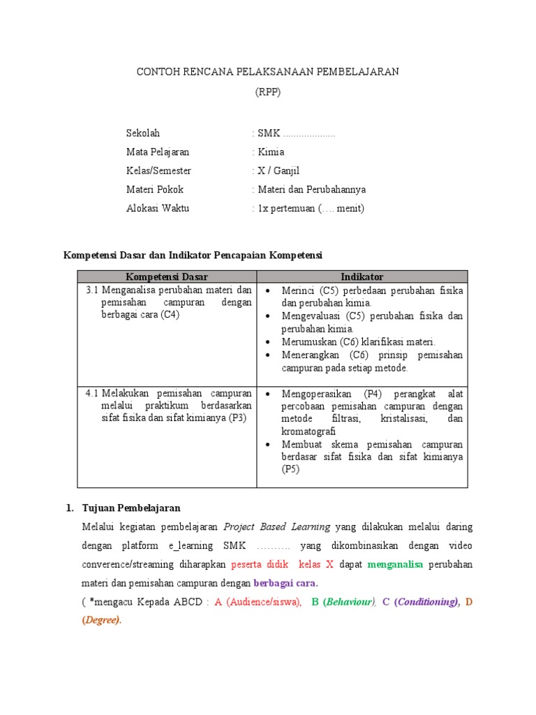 RPP Pembelajaran PJBL Kimia SMK | PDF | Komputer