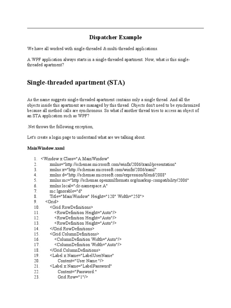 SingleThreaded Apartment (STA) Dispatcher Example PDF Windows