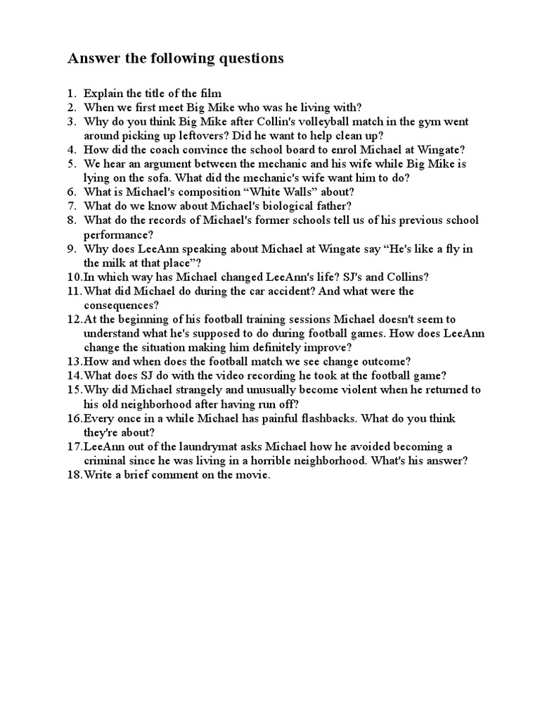 Activities For Movie The Blind Side | PDF