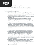 Lesson 8: The Role of The Youth in Community Action The Youth and Community Action