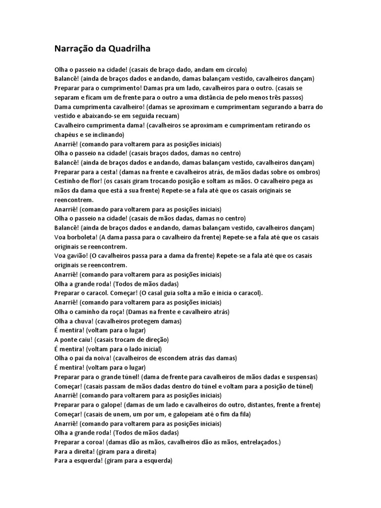 Narração Da Quadrilha - Festa Junina | PDF