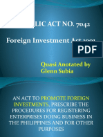 Foreign Investment 1991 RA 7042