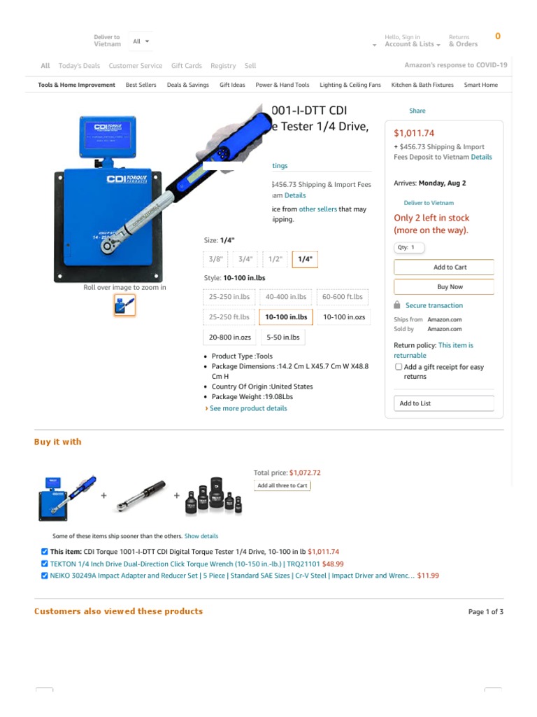 CDI Torque 1001-I-DTT CDI Digital Torque Tester 1 - 4 Drive, 10-100 in ...